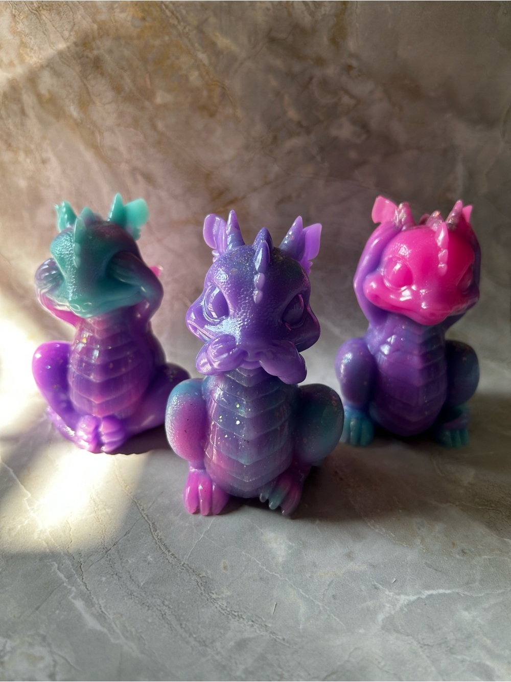 Handmade Pastel Galaxy Baby Dragon Figurine | Kawaii Fantasy Resin Dragon
